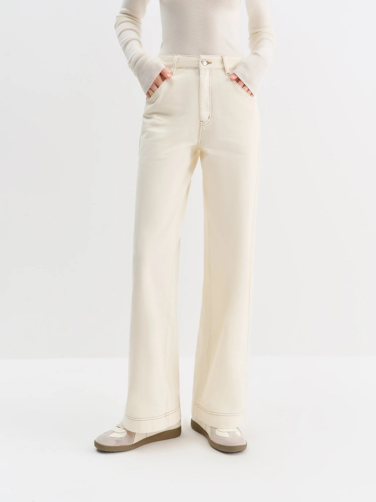 FSLE Straight High Waist Jeans for Women Winter Solid Simple All-match 2025 New Long and Short Versatile Pants Korean Style