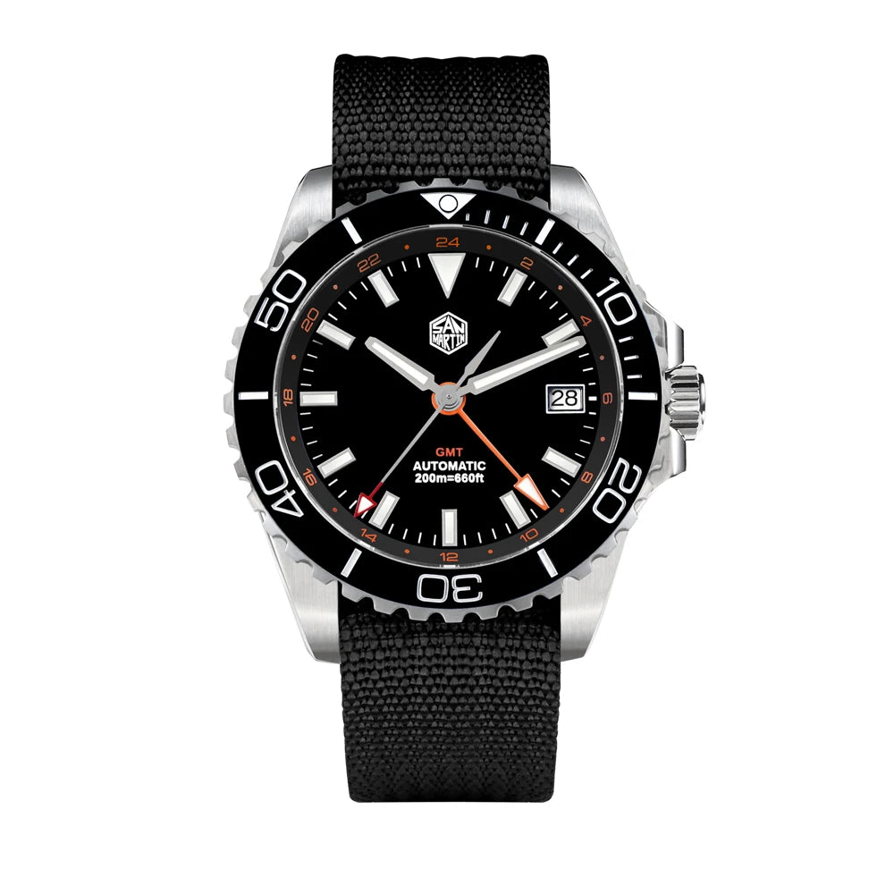 San Martin 39mm Diver GMT Watch Enamel Dial NH34 Stainless Steel Luxury Men Watch Automatic Mechanical Sapphire Luminous SN0136