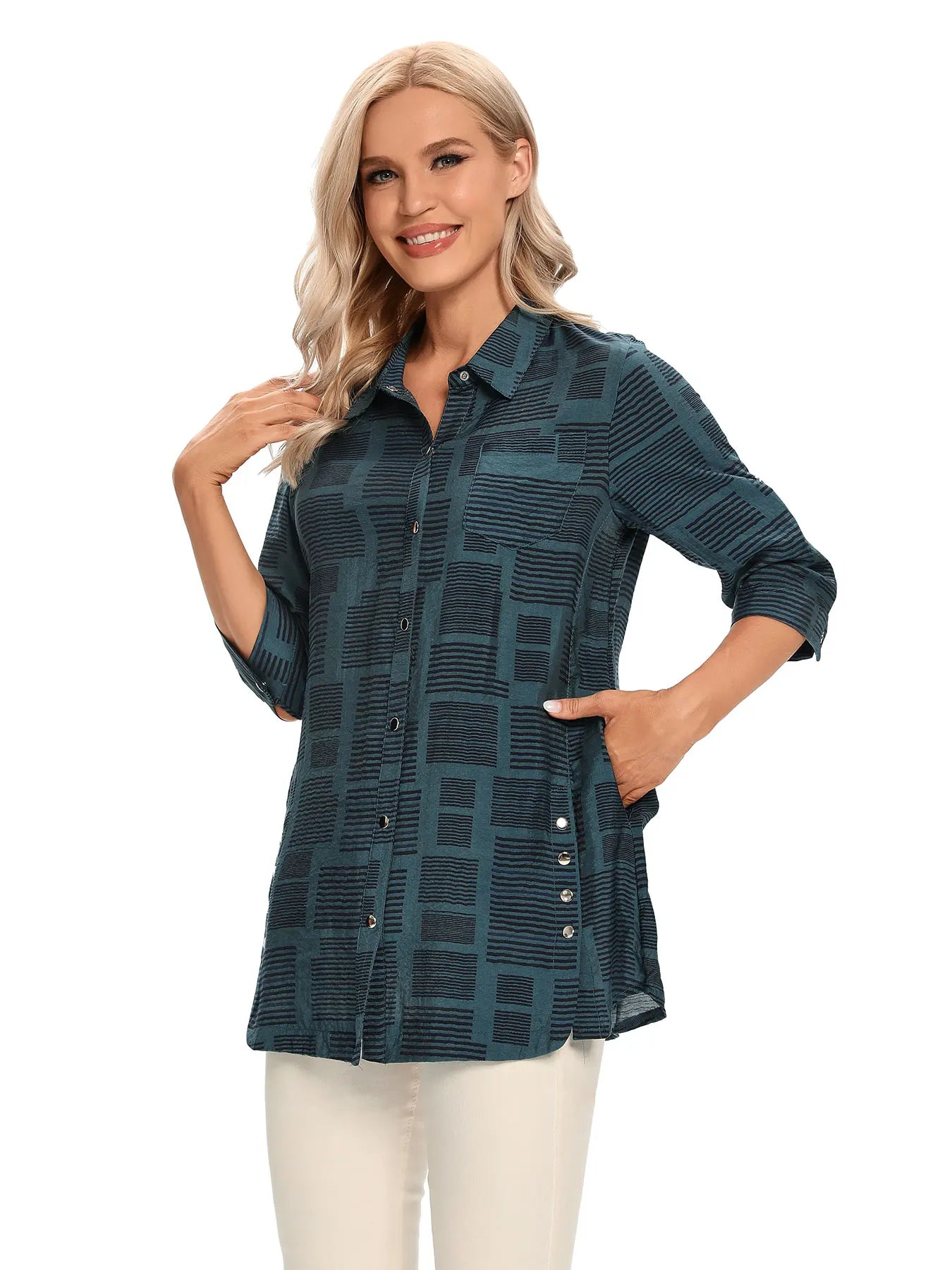 Unisex Plaid Loose-Fit Open-Front Casual Shirt