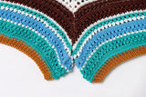 Women Patchwork Striped Hollow Out Crochet Knitted Crop Sweater Shorts Set Short Sleeve Polo Collar Sweater Knit Shorts Suit Y2K
