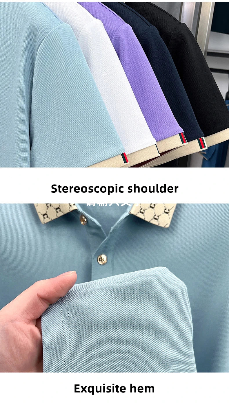 B Letter Embossed Short Sleeve Polo Shirt for Men