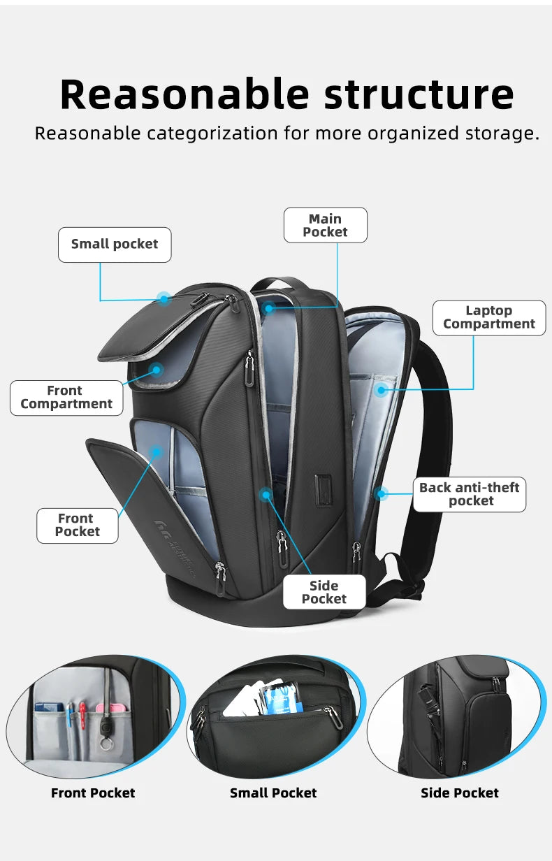 Heroic Knight Business Backpack for Men Waterproof Travel 17.3" Laptop Backpack  High Capacity Multifunctional Pack USB Charging