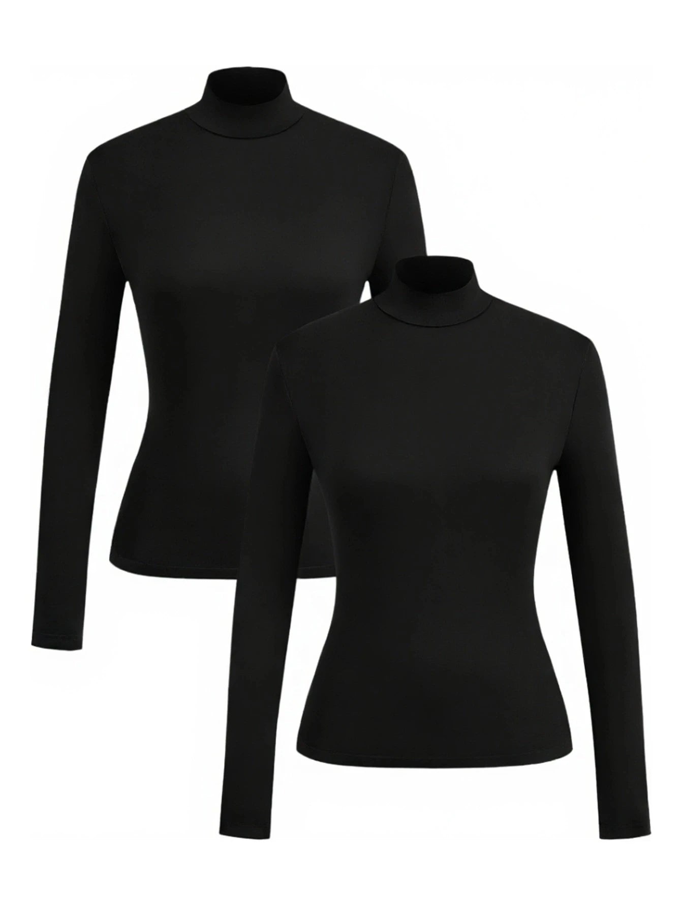 2-Piece Women's High-Neck Brushed Thermal T-Shirt Set - Made in USA