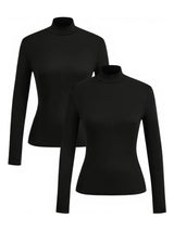 2-Piece Women's High-Neck Brushed Thermal T-Shirt Set - Made in USA