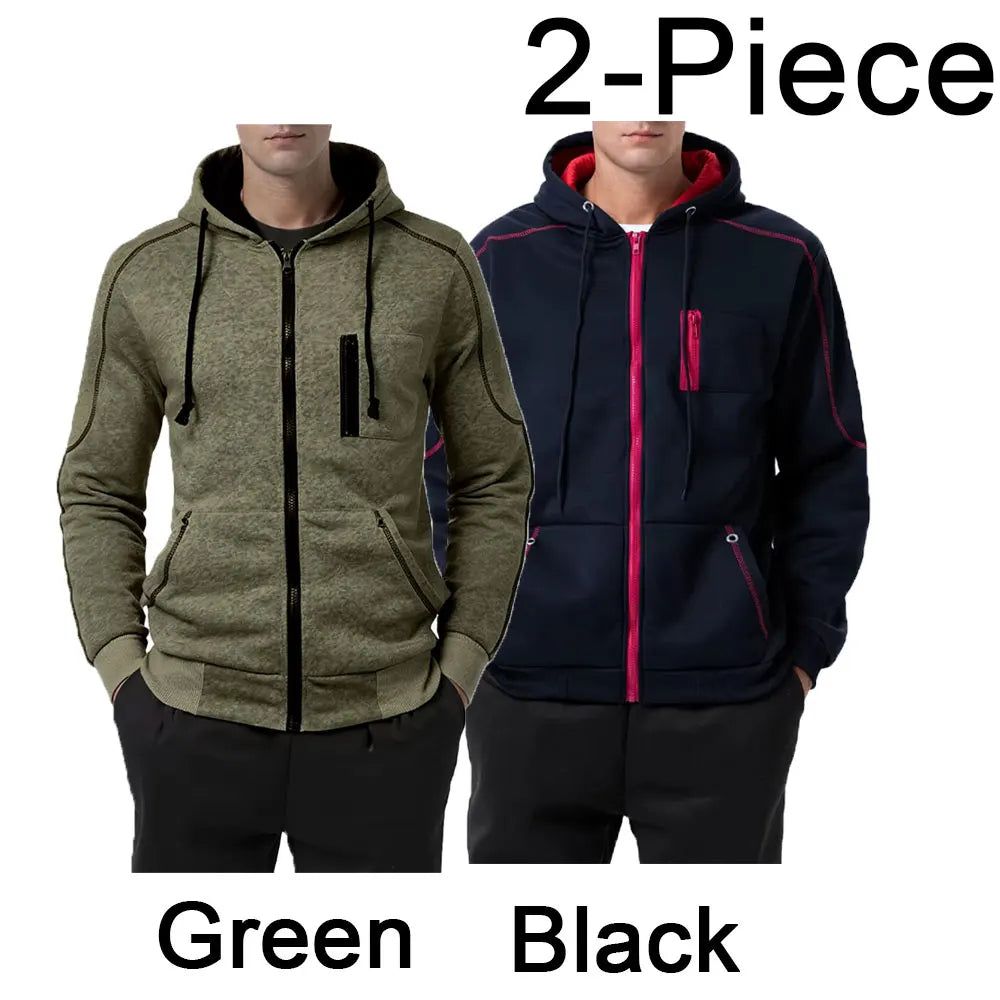 Men's Color Block Fleece Zip-Up Hoodie