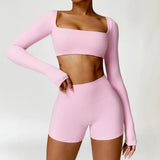 2-Piece Women's High-Waist Yoga Set – Seamless Long Sleeve Workout Suit
