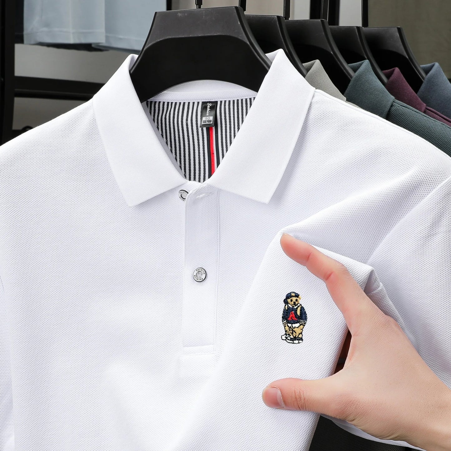 Men's Cotton Bear Embroidery Polo | Korean Style