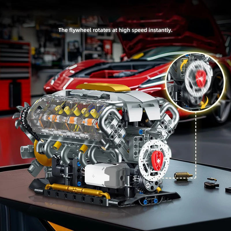 Technical Mechnical Electrice V8 Engine Building Blocks Simulation Car Engine MOC Bricks Science Education Toys Kids Adult Gift