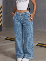 Women's High Waist Wide Leg Heart Pocket Jeans
