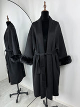 Elegant Fox Fur & Double-Sided Wool Coat