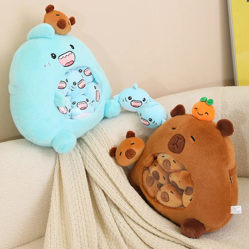 New Capybara Shark Shaped Snack Bag Plush Toys Super Soft Cartoon Squishy Pillow Funny Food Dolls Birthday Gifts Room Decor