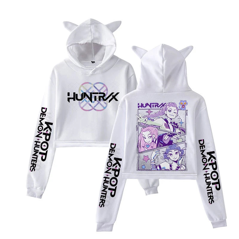 Anime Cat-Ear Cropped Hoodie | K-Pop Inspired Streetwear