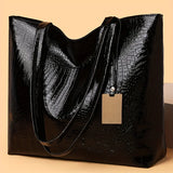 Women's Metallic PU Leather Tote Bag with Zipper