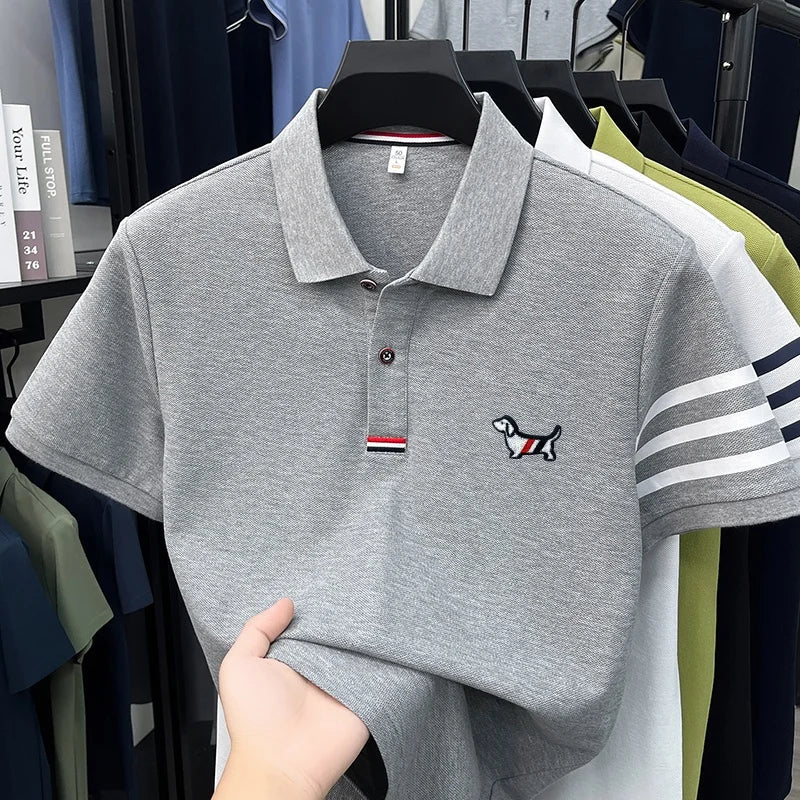 Men's Striped Polo Shirt – Embroidered Elegance