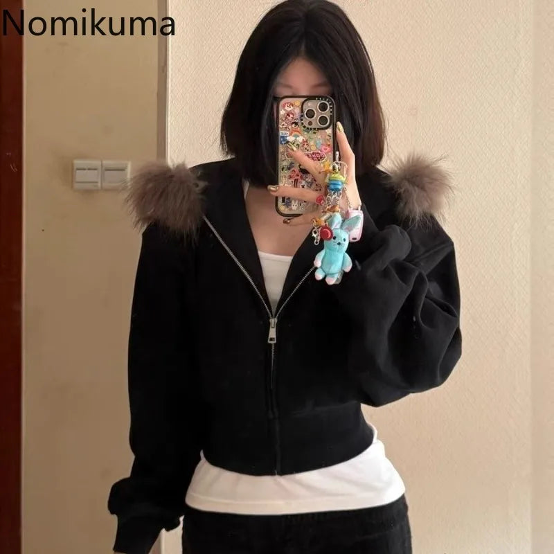Women’s Black Cropped Zip-Up Hoodie