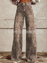 Women's 3D Print Wide-Leg "Jeans" – Trendy Low-Waist Flare Pants