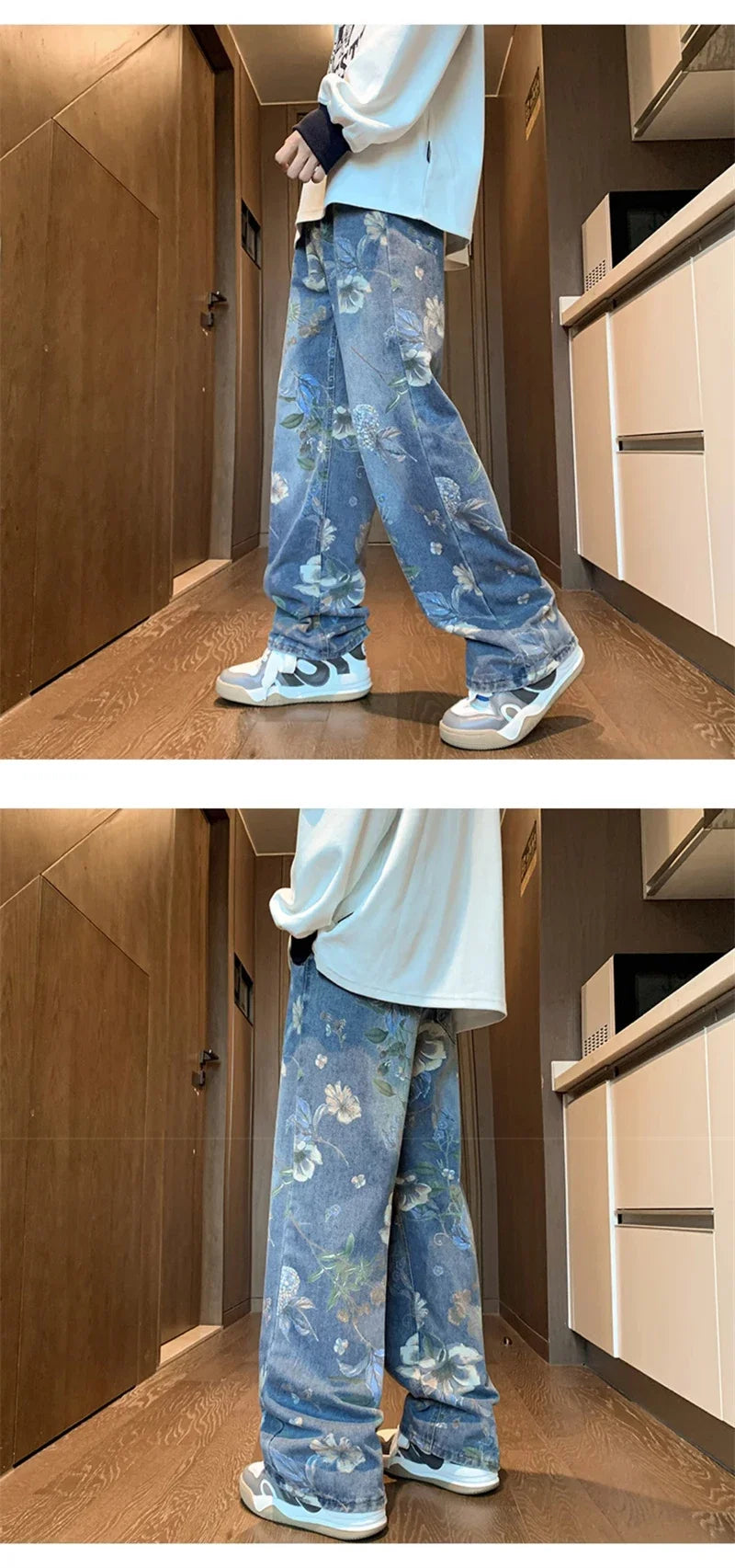 Men’s Vintage Floral Wide-Leg Denim