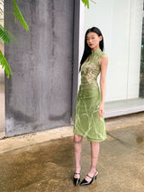 CHEERART Two Piece Set For Women Elegant Summer Outfit Green Lily Floral Vintage Top And Skirt Set Ladies Clothes 2024