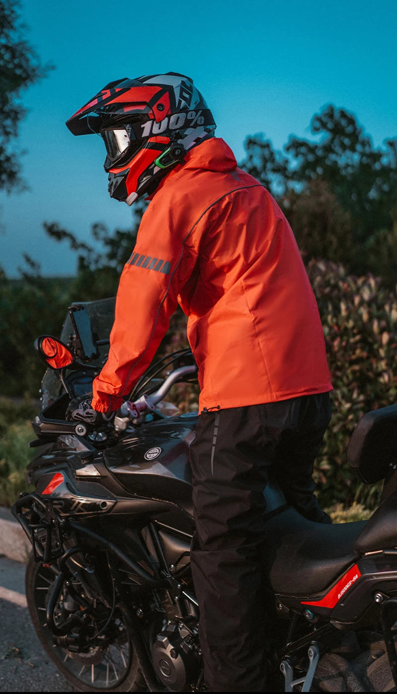 Men's Waterproof Motorcycle Rain Suit – Reflective Split Jacket & Pants