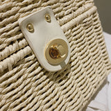 Rattan Straw Shoulder Bag Women Boho Hand-Woven Basket Messenger Pouch Summer Beach Square Box Top-handle Handbag