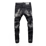 Men's Slim-Fit Distressed Black Grey Denim Jeans
