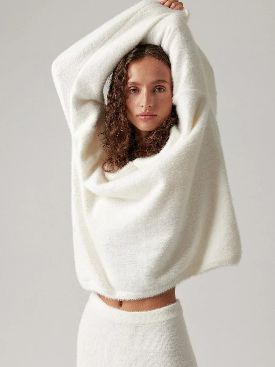 Wolfeel Autumn Winter Thick Women's Knitted V-neck Sweater+Skirt Sets Casual Sweater Warm Fashion Skirt Pullover 2-Pieces Sets