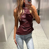 Y2K Vintage PU Leather Tank Top