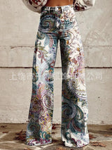 Women's 3D Print Wide-Leg "Jeans" – Trendy Low-Waist Flare Pants