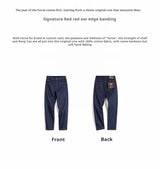 Maden Men's Vintage Selvedge Raw Denim Jeans with Horse Hair Leather Patch 100% Cotton Straight Trousers for Spring Fall Pants