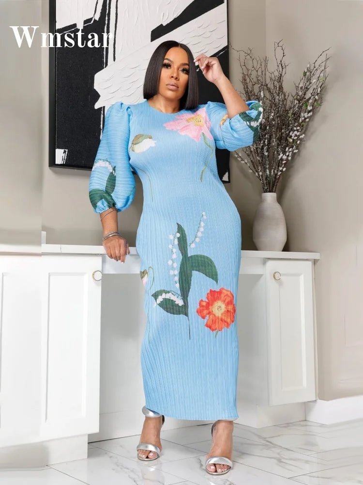 Wmstar Floral Maxi Dress – Pleated Summer Elegance