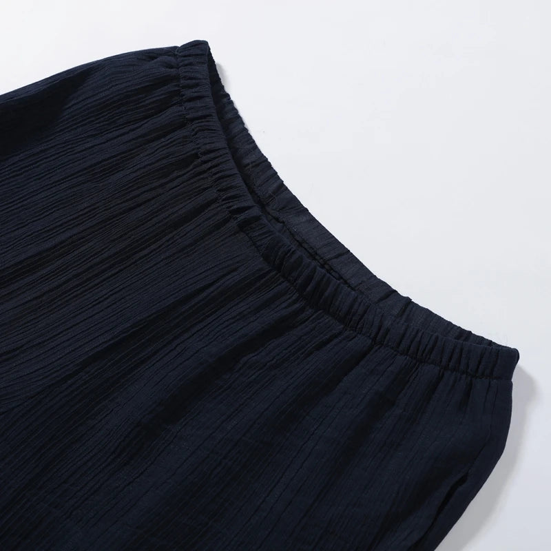 Fashion Stripe Long Pants Set Women Chic Lapel Single Breasted Shirt High Waist Wide Leg Trousers 2026 Spring New 2 Pcs Outfits