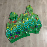 Streetwear Patchwork Letter Embroidery Zipper Terry Hooded Hoodie for Men Distressed Hole Cardigan Sweatshirt Jacket Oversized