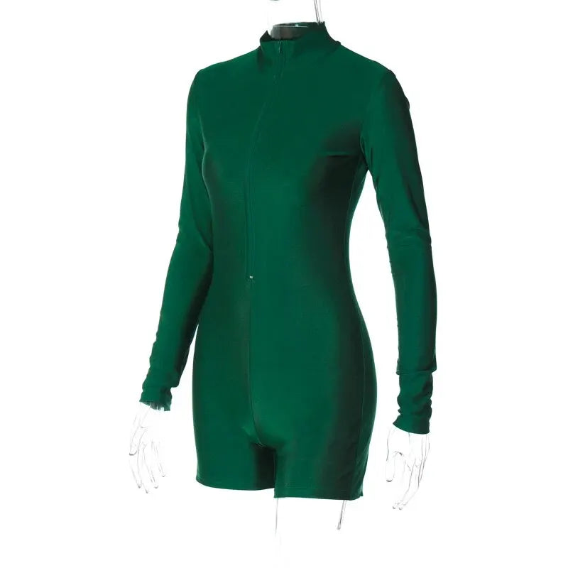 Long Sleeve Zip-Up Bodycon Romper