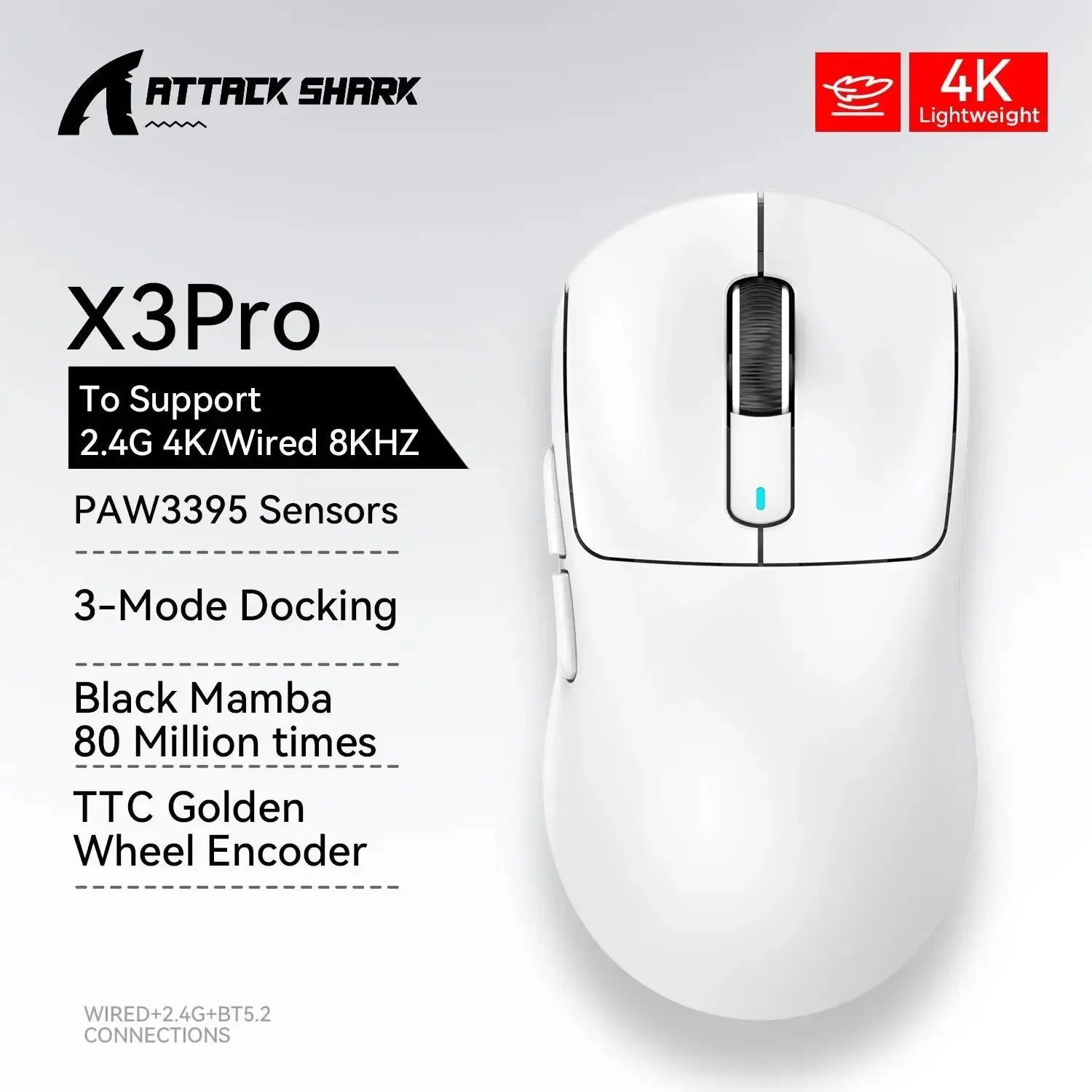 ATTACK SHARK X3/X3Pro Wireless Gaming Mouse PAW3395 26K DPI Tri-Mode Bluetooth Wired Ultra Lightweight High Quality Mouse