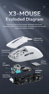 Attack Shark X3 PixArt PAW3395 Bluetooth Mouse,26000dpi,Wireless Tri-Mode Connection,Lightweight Macro Gaming Mouse