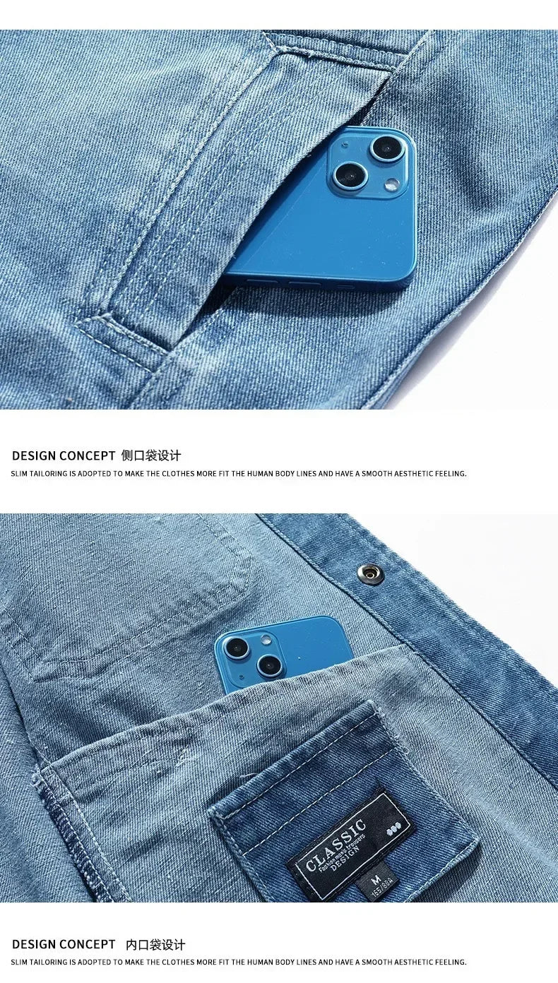 Autumn Men Solid Workwear Denim Jackets Fashion Motorcycle Vintage Jeans Jackets Hommes Slim Fit Cotton Casual Black Blue Coats