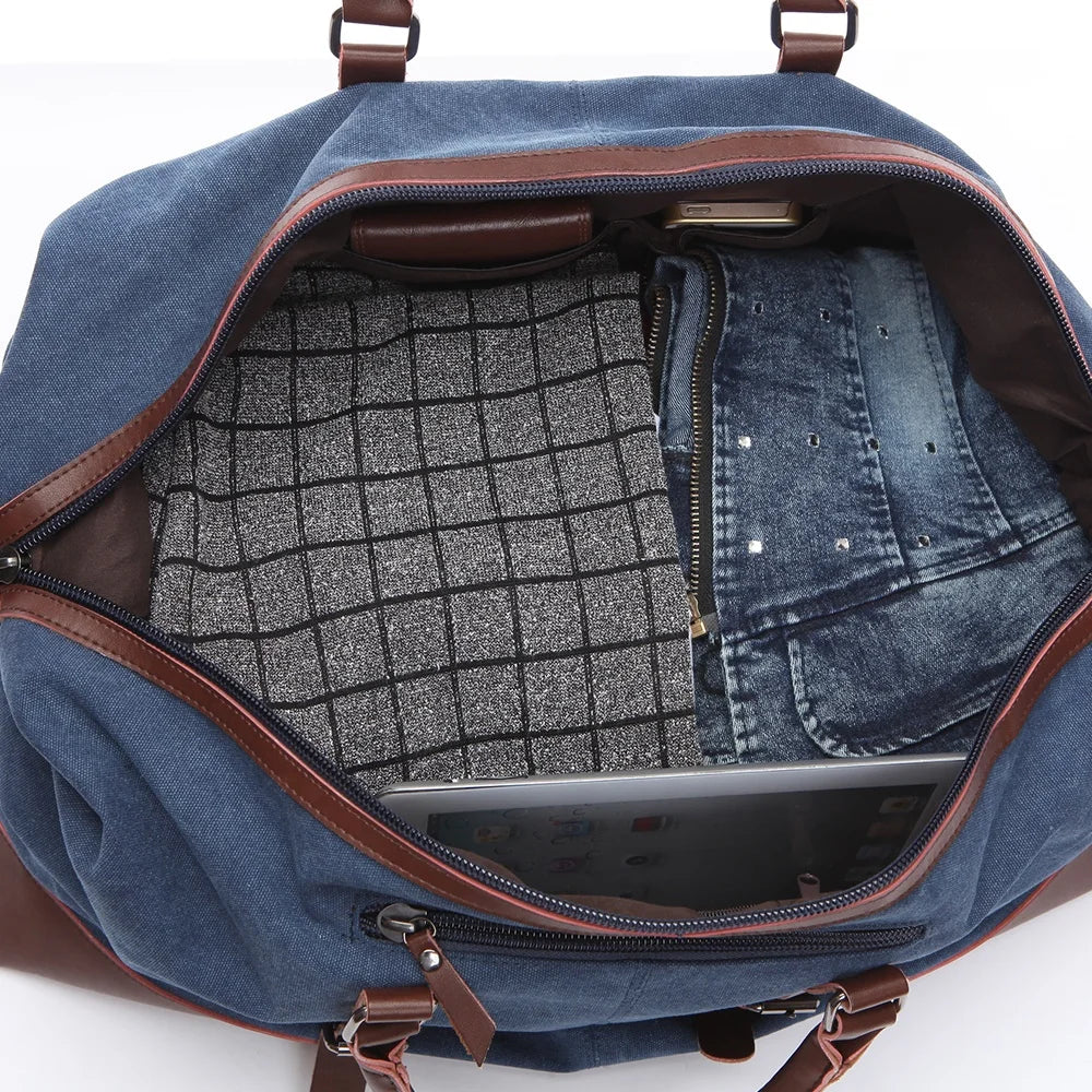 Original Canvas Leather Men Travel Bags Carry on Luggage Bags Men Duffel Bags Travel Tote Large Weekend Bag Overnight