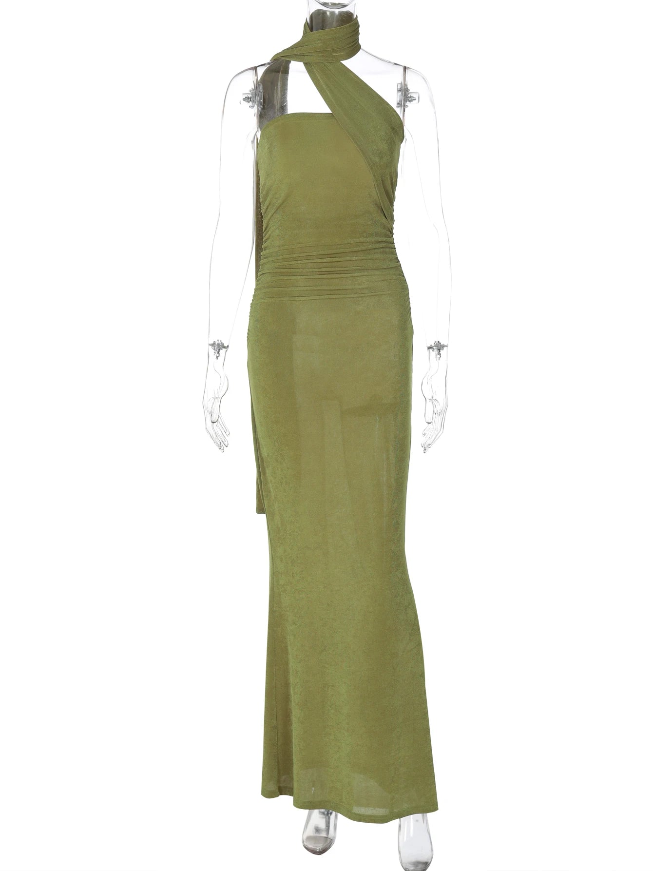 Elegant Halter Ruched Backless Maxi Dress