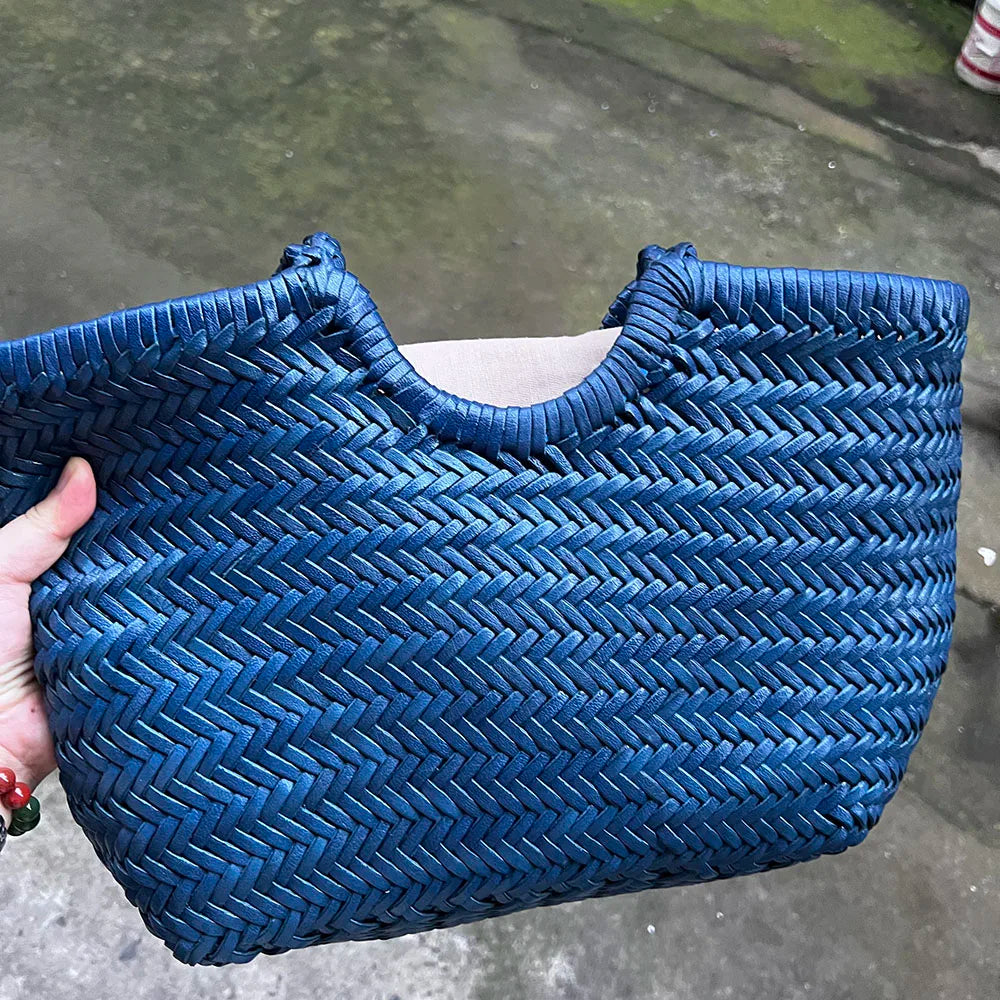 100% Natural Cowhide Weave Handbags Fashion Small Manual Hand Made Ladies Woven Handbag Exquisite Tote Dating Shopping Bags