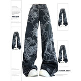 Y2K Dragon Print Baggy High-Waist Denim Jeans for Women