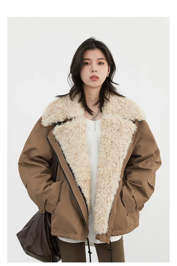 Women's Retro Motorcycle Cotton Jacket - Warm Winter Coat
