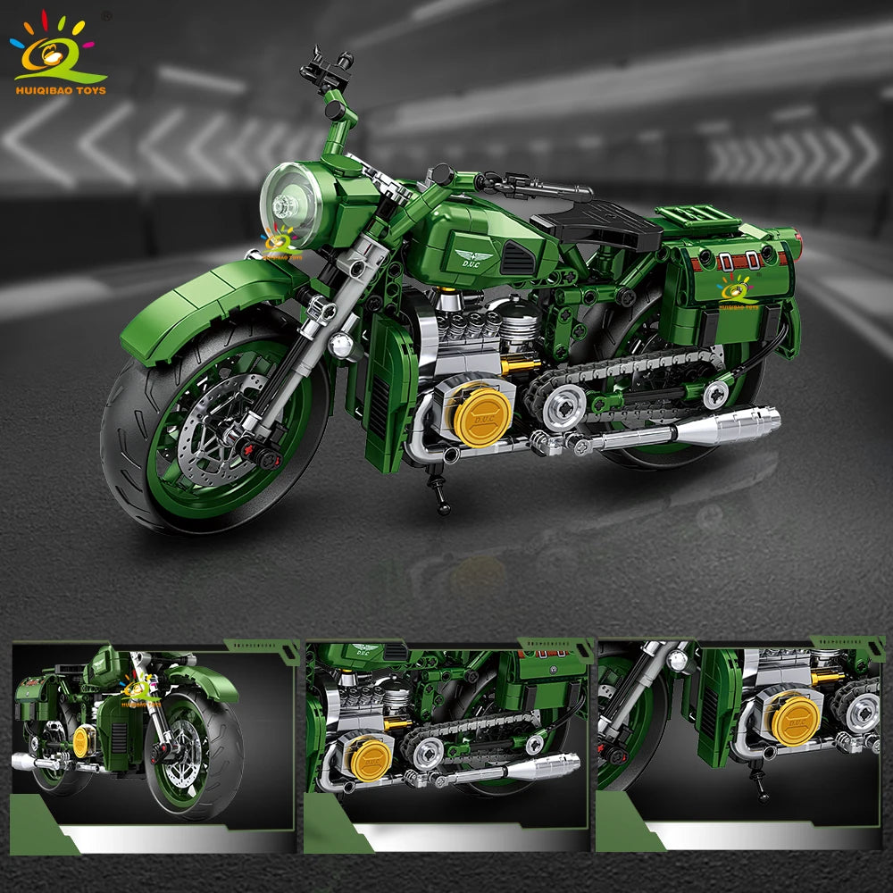 HUIQIBAO MOC Motorbike Model Building Blocks City Moto Racer Bricks Toy for Kids Boy Children Adult Car Set home Decoration