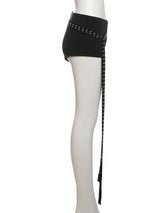 Nibber Sexy Hollow 3-Piece Set Women Hollow Biased Collar Backless Vests+Rivet Waistband+Simple Solid Shorts Slim Midnight Suits