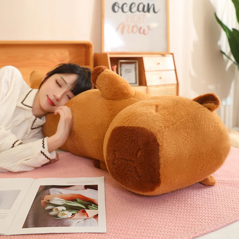120cm Cartoon Strip Giant Capybara Plush Doll Pillow High Quality Soft Capybara Plush Toy Warm Hug For Girlfriend Birthday Gift