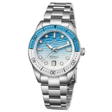 WISHDOIT Men's Automatic Dive Watch With Ocean Blue And White Ripple Dial 8215 Movement Sapphire Glass Mirror