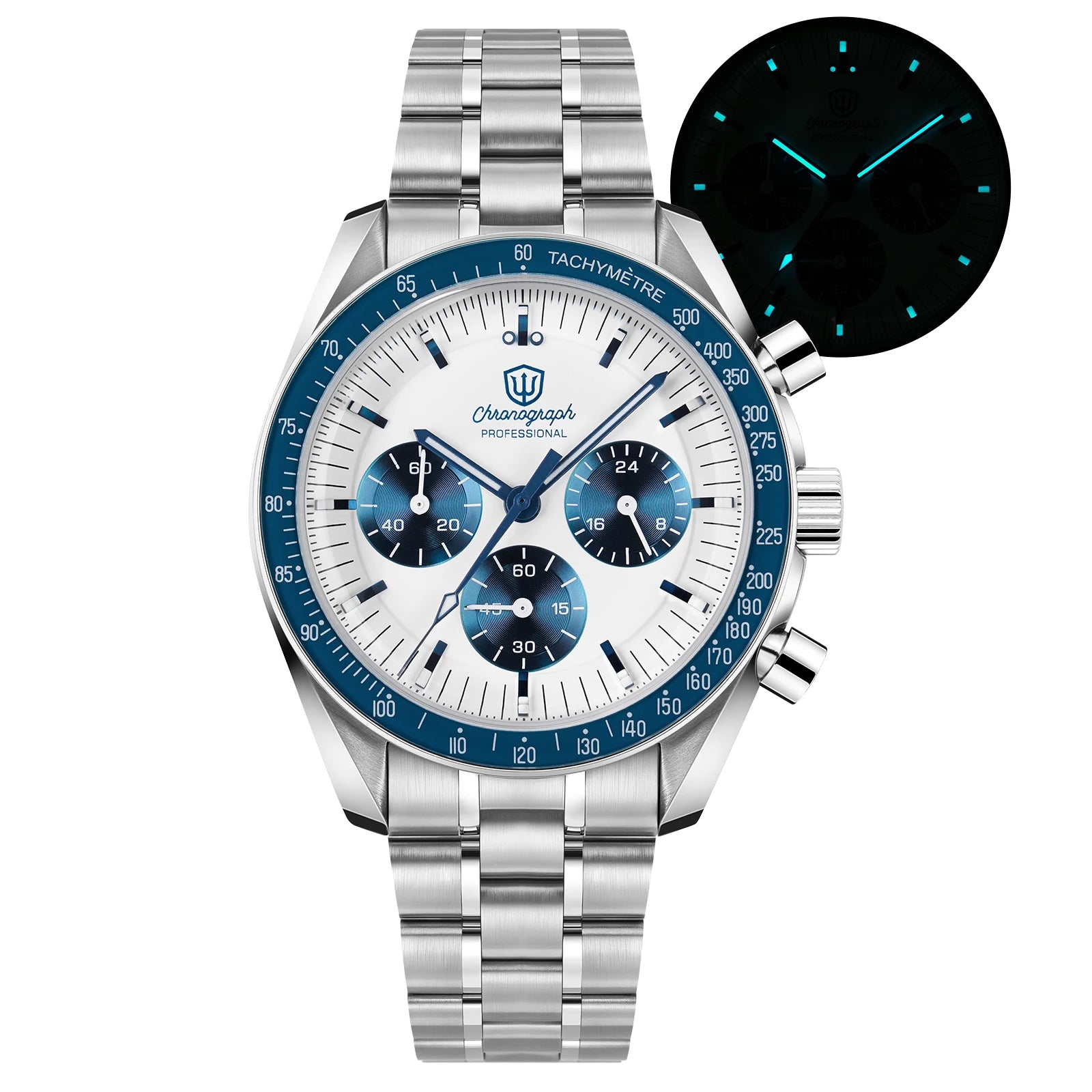 Watchdives WD1863 Chronograph Watch VK63 Quartz Movement Bubble Sapphire Crystal 10Bar Waterproof Luminous 39mm Vintage Watches