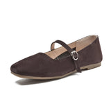 AIYUQI Women's Genuine Leather Square-Toe Ballet Flats