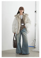 Women's Hooded Down Jacket with Faux Fur Collar