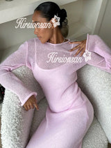 Elegant O-Neck Knit Maxi Dress