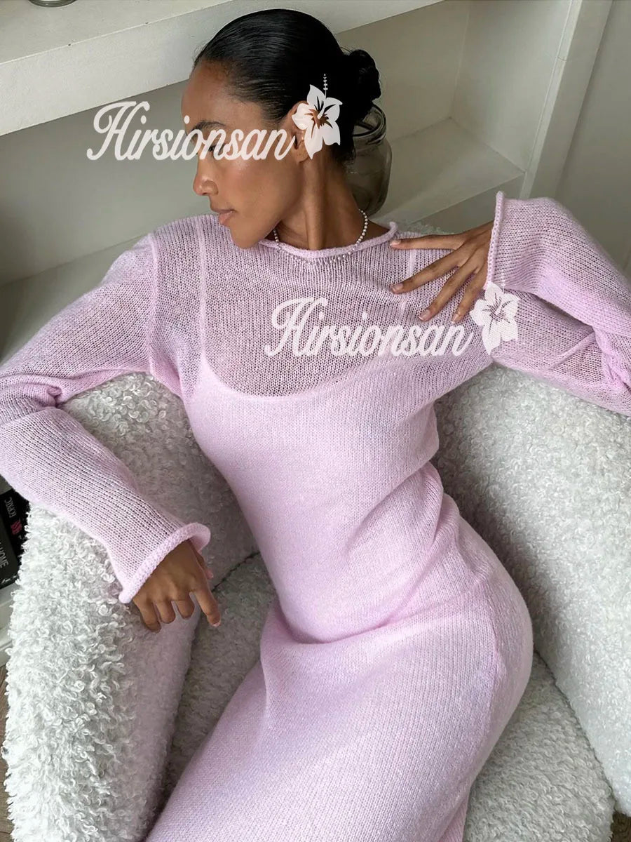 Elegant O-Neck Knit Maxi Dress
